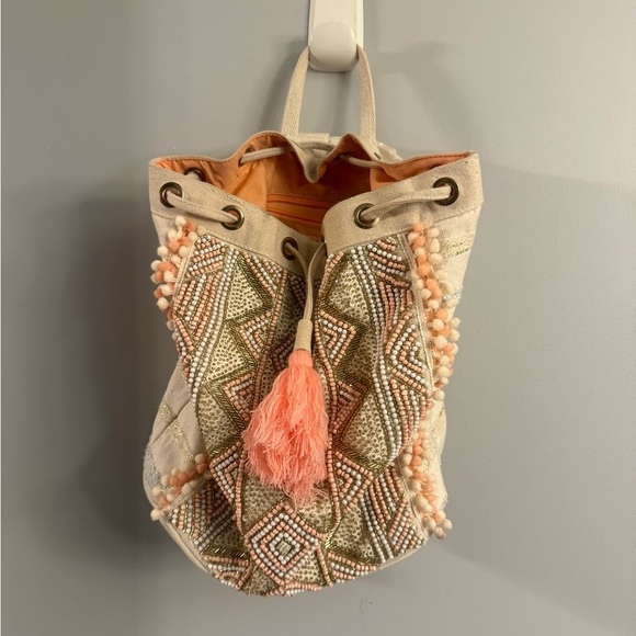 America & Beyond Beaded Mini Backpack Boho Tassel Bag main image 7